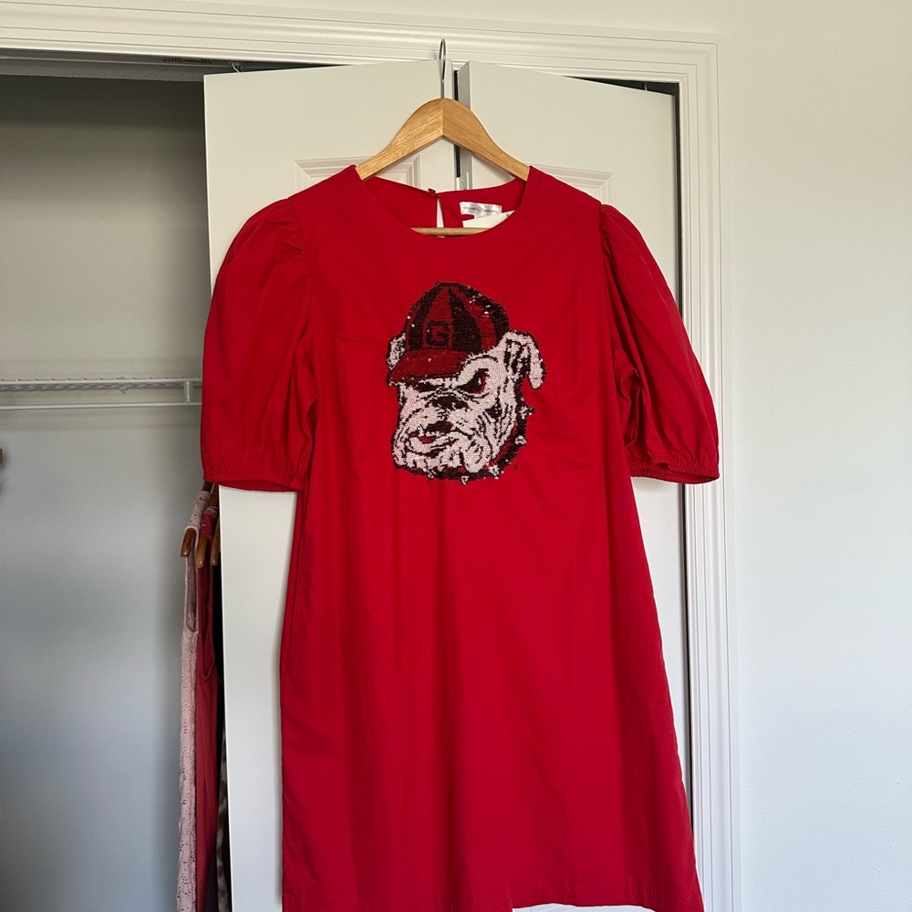 Stewart Simmons UGA Sequin Bulldog Puff Dress